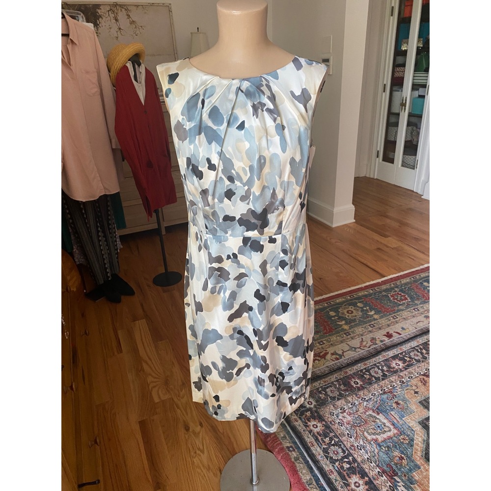 Ann Taylor Silk Blend Watercolor Abstract Sheath‎ Dress Blue Grey Size 6